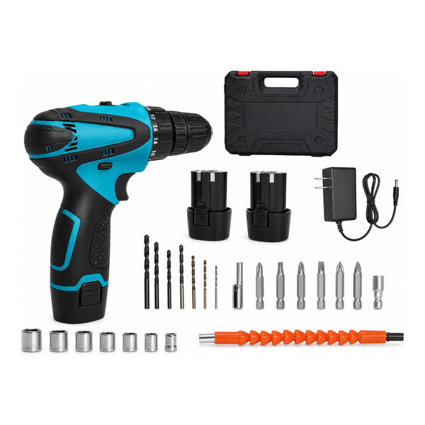 12V Cordless Impact Drill Set with Batteries and Accessories