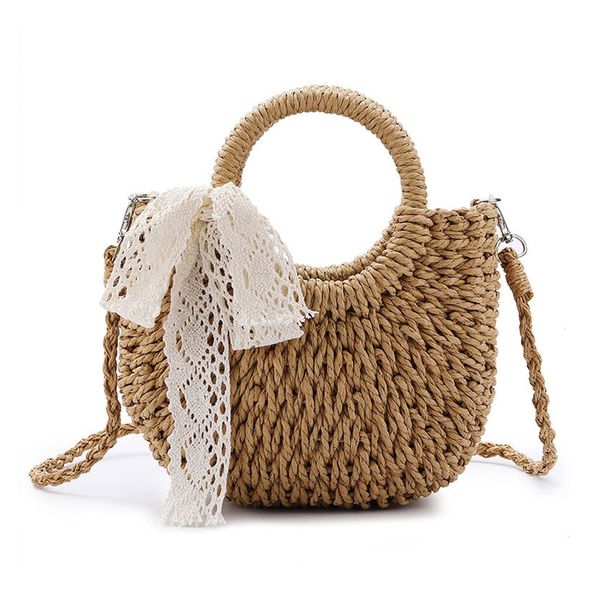 Straw Messenger Bag with Large Capacity and Crescent Shape Design