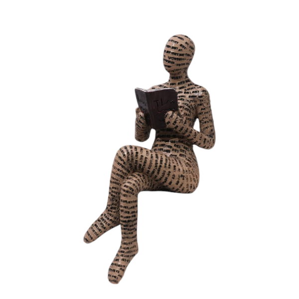 Abstract Resin Sitting Figure Reading Book Decoration Ornament - Brown