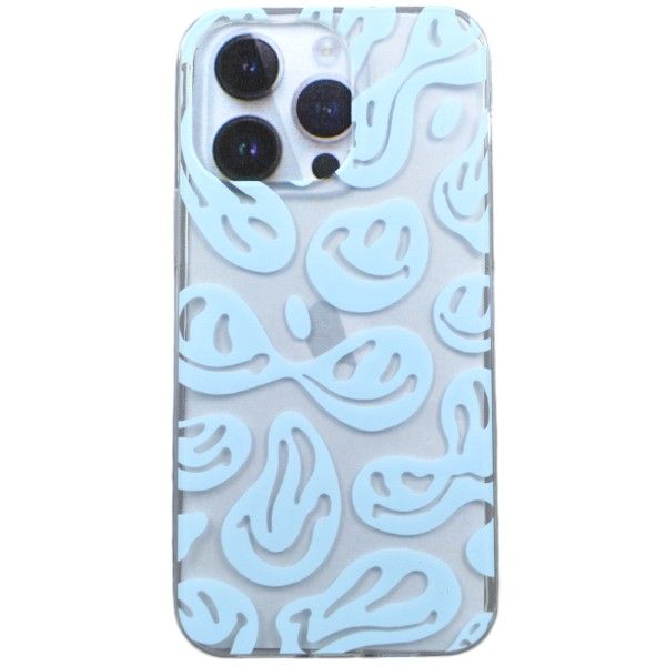 Purple Abstract Smiley Print Phone Case for iPhone 14 Pro Max - Transparent