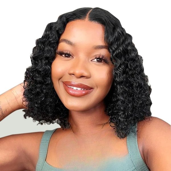 4x4 Curly Wave Human Hair Lace Wig 14 Inch