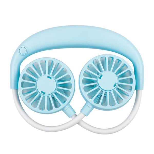 Neckband Fan USB Rechargeable Battery Operated Dual Wind Head - Blue