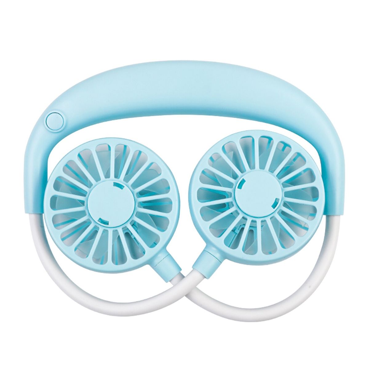 Neckband Fan USB Rechargeable Battery Operated Dual Wind Head Blue