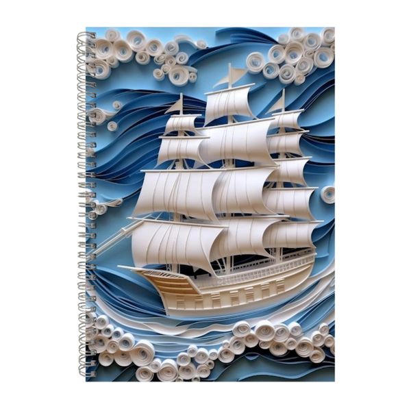 3D Quilled White Ships Blue Ocean Notebook Gift Idea A4 Notepad Pad 107