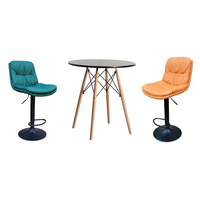 Soft Padded Perla Black Based Bar Stool and Black Wooden Leg Table Set