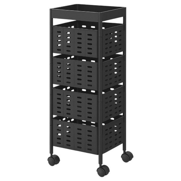 4 Tier - Rolling Storage Rack With Baskets - Black