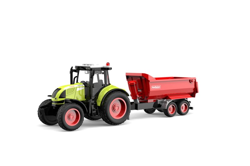 Toys of BOLDCUBE - Friction-Powered Farm Tractor w/ Connected Dump Trailer