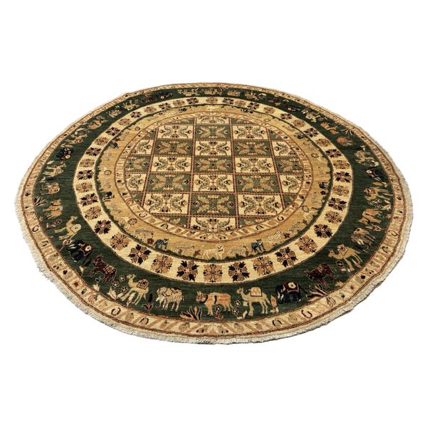Handwoven Afghan Choubi Bakhtiyari Green/Beige Rug - 247 x 241 cm