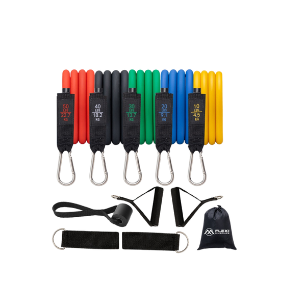 Flexi Muscles - Resistance Bands Set with Handles, &amp; Door Anchor (150LBS)