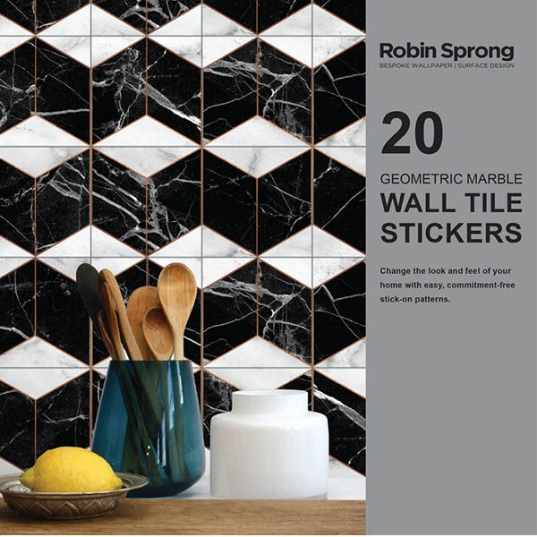 Robin Sprong Pack of 20 15 x 15 cm Geometric Marble Wall Tile Stickers