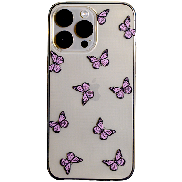 Clear - Phone Case with Pink Butterfly Print - Iphone 14 Pro Max