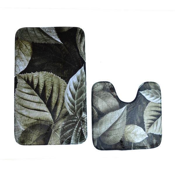 Cape Art Memory Foam 2 Piece Bath Mat Set Green Monochromatic Leaves