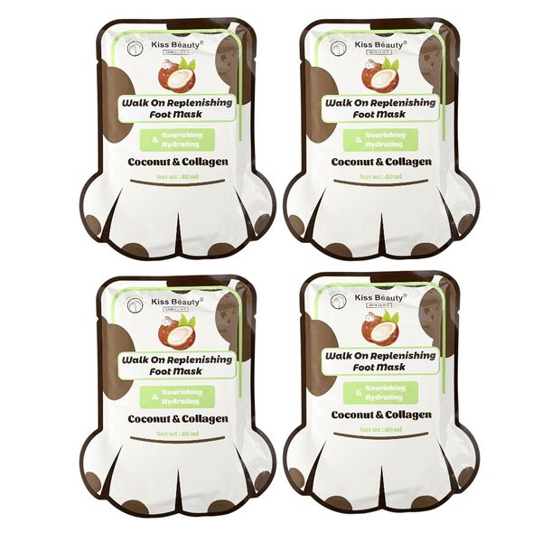Set of 4 - Kiss Beauty Coconut &amp; Collagen Walk On Nourishing Foot Masks