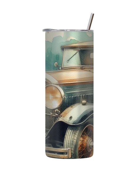 Headlight 20 Oz Tumbler with Lid and Straw Old Vintage Car Graphic Gift 211