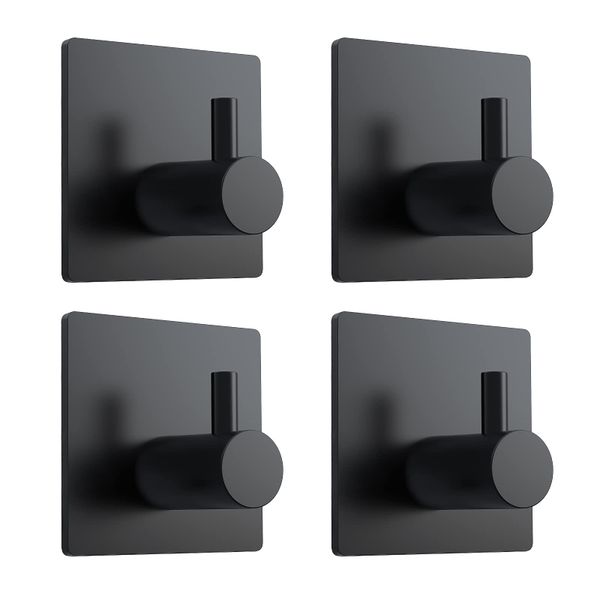 Stainless Steel Wall Hook Set - No Drilling Required 4 Piece - Matt Black