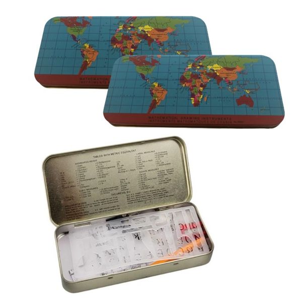 World Map 11 Piece Maths Set In Tin Box (Pack Of 3)