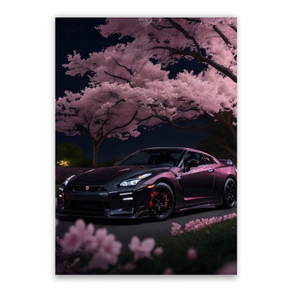 Nissan GTR Pink Flowers Poster - A1