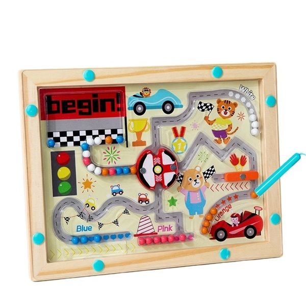 Magnetic Racing Maze in Wood - Counting and Color Sorting &amp; Puzzle Game