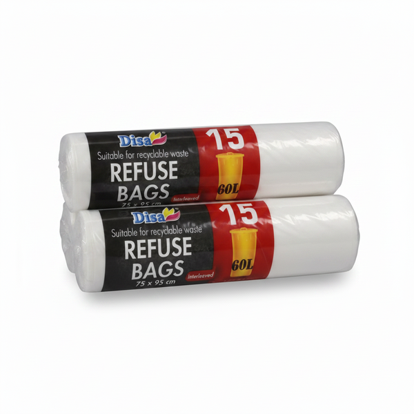 Disa Clear Refuse Bags 60L 75x95cm 15 Piece - 2 Pack