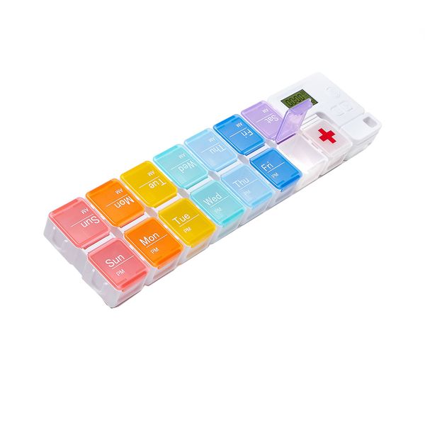 14 Grids Smart LCD Display Medicine Alarm Reminder Pill Box Timer