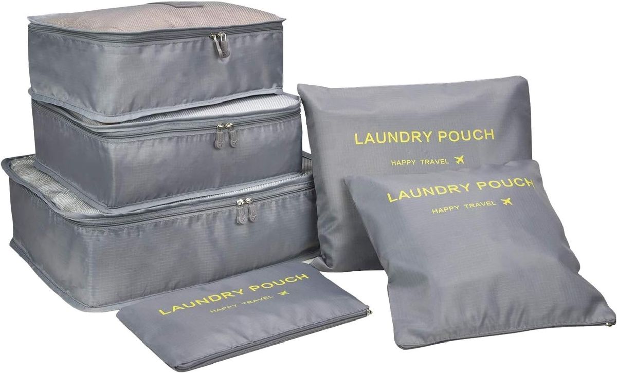 6 Piece Ultimate Travel Organiser Set Expandable Lightweight Grey