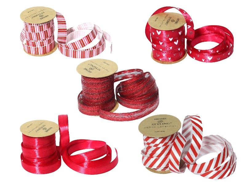5PC Christmas Ribbon Rolls - Assorted Red &amp; White Designs,1cm x 5m