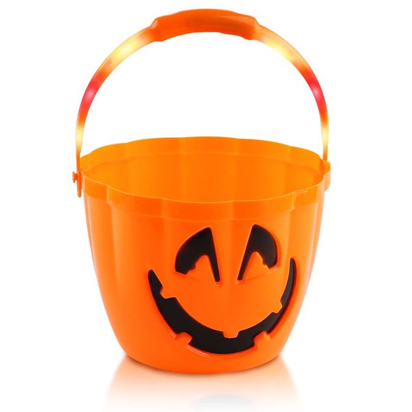 Light Up LED Halloween Jack O Lantern Pumpkin Candy Bucket