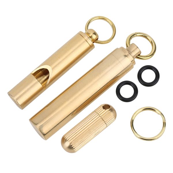 Waterproof Brass Pill Container with Knife &amp; Whistle