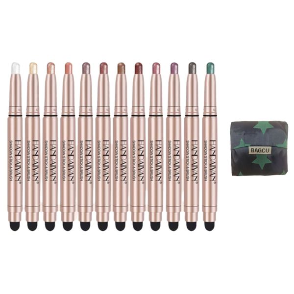 12 Color Double Head Eyeshadow Stick with Added Reusable Bag