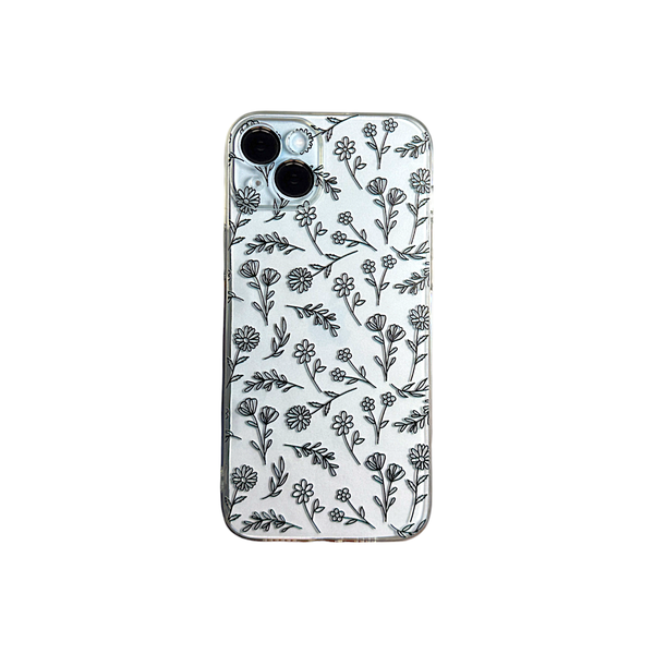 Clear - Phone Case with Long Black Flowers &amp; Pro Camera - Iphone 14 Plus