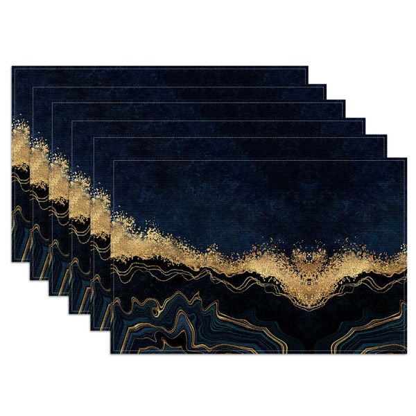 Abstract Navy Blue Marble Placemats Set of 6,33 x 45cm