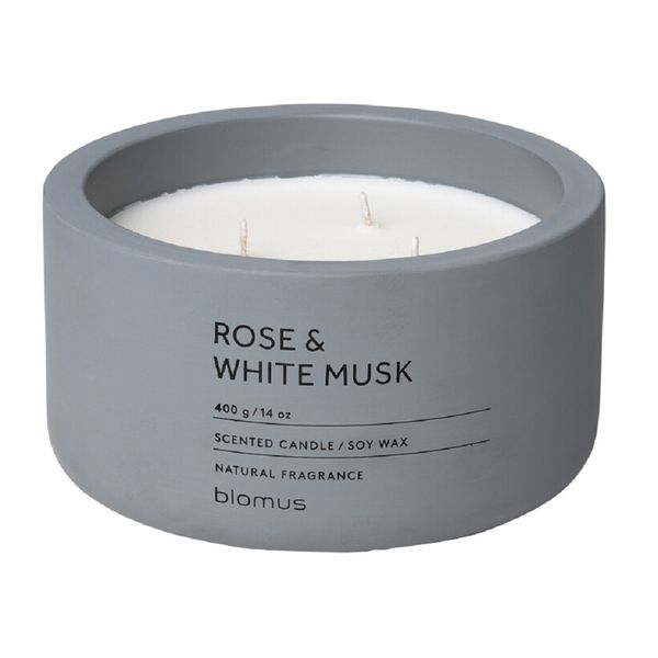 Blomus Scented Candle: Rose &amp; White Musk in Blue-Grey Container Fraga 13cm