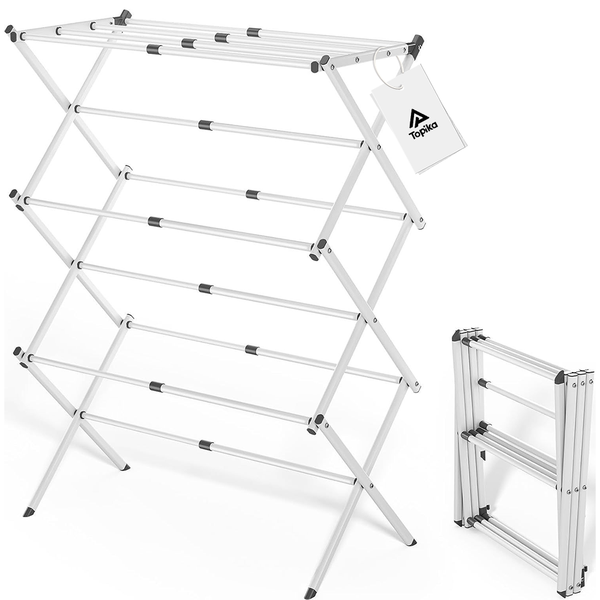 Topika 3-Tier Expandable Steel Clothes Rack &amp; Foldable for Small Spaces