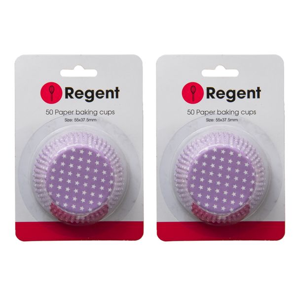 Regent Cake Cups Lilac With White Stars - 55X37.5mm 2 Pack 100 Pieces