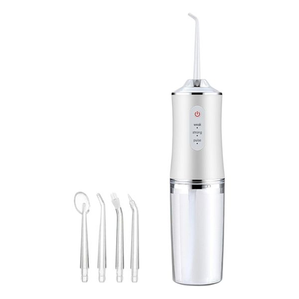 Rechargeable Portable Oral Irrigator with 4 Interchangeable Nozzles - White