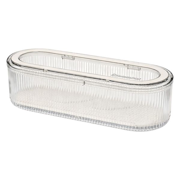Plastic Ribbed Cosmetic Brush Storage Box - Transparent