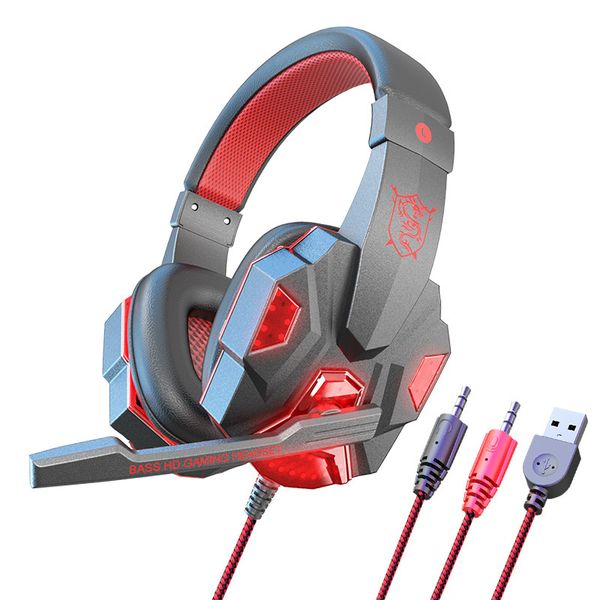 Professional Over-Ear Gaming Headset Wired Headphones with Mic &amp; LED Lights