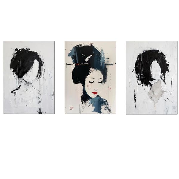 Canvas-Art-3 Pieces Grey &amp; Black Elegant Abstract Wall Art