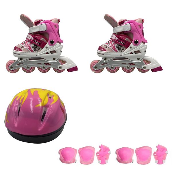 Adjustable Roller Line Skate Shoes with 6 Piece Protective Gear and Helmet