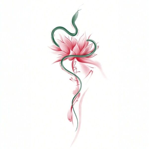 1 Piece - Eternal Bloom Snake And Lotus Tattoo - Pink/Green