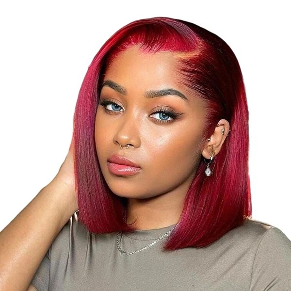 10inch 99j Burgundy 13x4 HD Lace Front Bob Human Hair Wig 180% Density