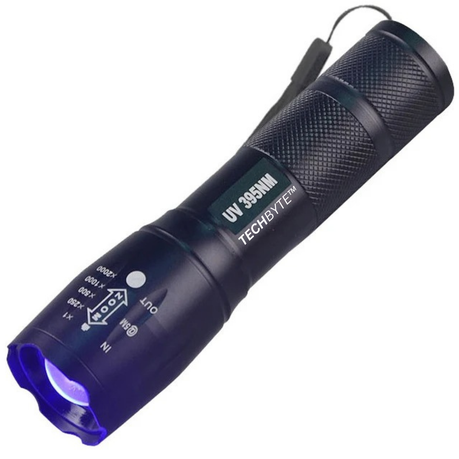 TechByte UV Light Torch - 395nm/500 Lumens - Zoomable Lens -Water Resistant Image