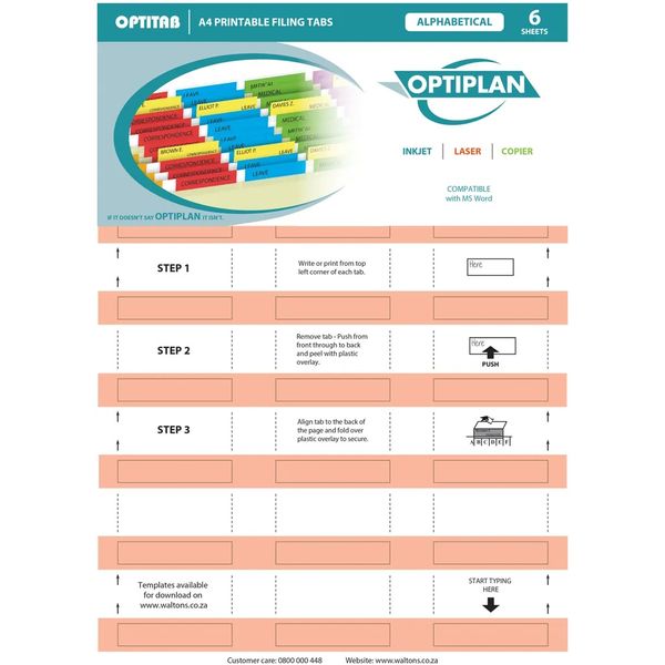 Optiplan Opti Tabs Alpha A4 24up (Pack 144) Light Orange