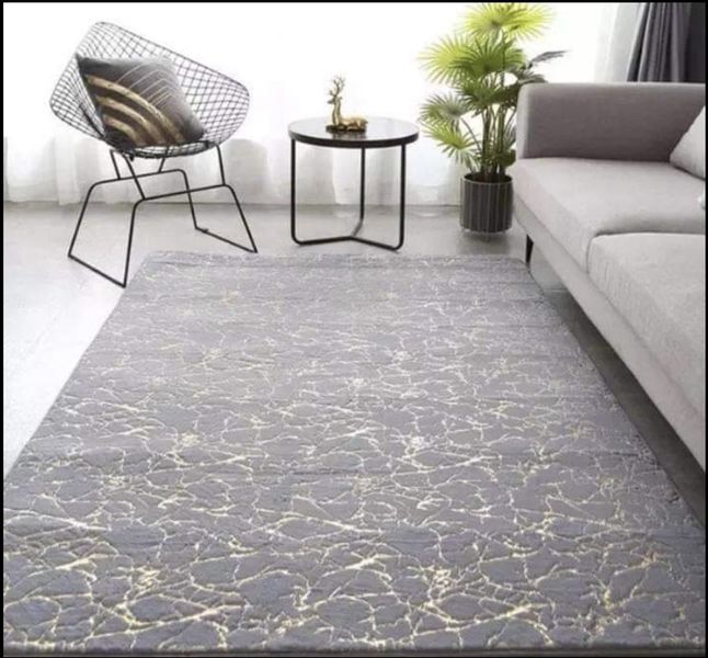 Grey Soft Rug With Gold Finish image