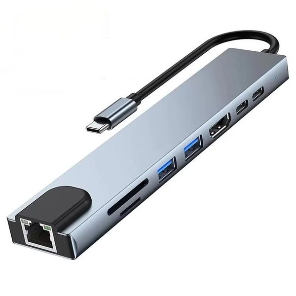 8 in1 USB C HUB 3.0 Type C Splitter 4K Docking Station Laptop Adapter PD SD