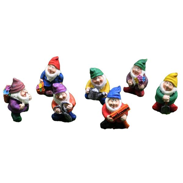 7 Pieces Gnomes Fairy Resin Statues Mini Garden Statues