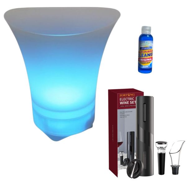 LED ICE Bucket Bluetooth Speaker with Electric Wine Opener Set &amp; M-Cleaner