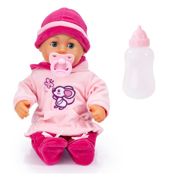 Bayer First Words Baby Doll with Accessories - Mouse Pink- (38cm Tall)
