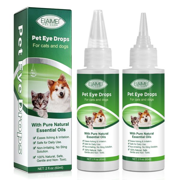 Elaimei Natural Pet Eye Drops for Dogs and Cats - 2 Pack