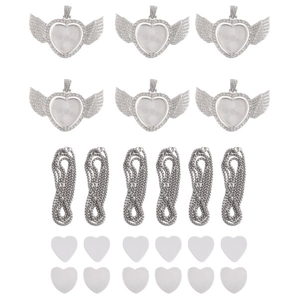 Sublimation Rhinestone Trays Pendant Set Heart Shaped Wings Style